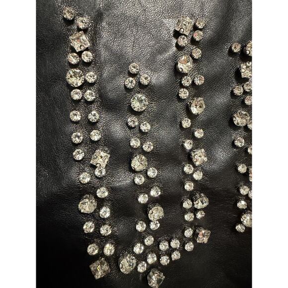 Wicked X Forever 21 Jacket Womens Small Black Faux Leather Bomber Rhinestone - Picture 4 of 16